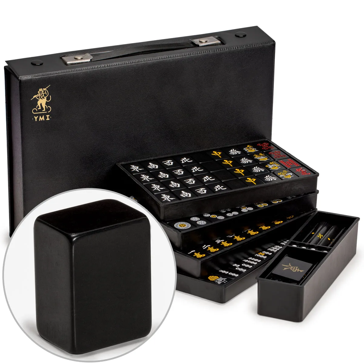 Yellow Mountain Imports Japanese Riichi Mahjong Set with red fives and black vinyl case